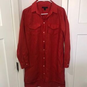 Banana Republic Red orange Casual Button Down Tunic/dress Long Sleeves Linen